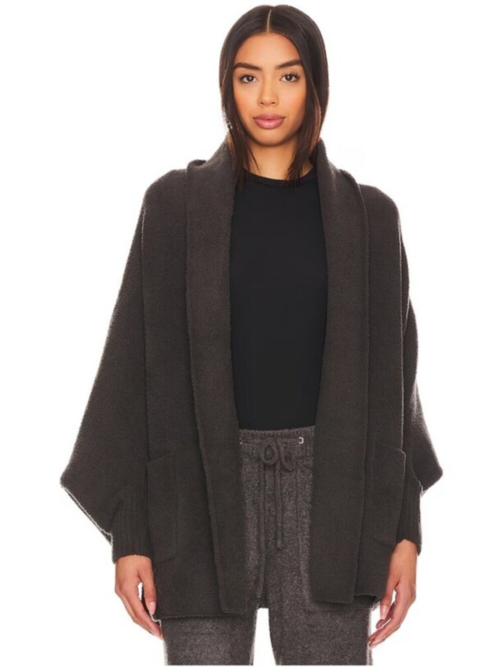 Barefoot Dreams Womens CozyChic Blanket Wrap One Size Fits All Dark Gray/green